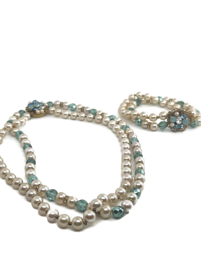 Miriam Haskell Glass Pearl Necklace and Bracelet Set - Vintage Lane Jewelry