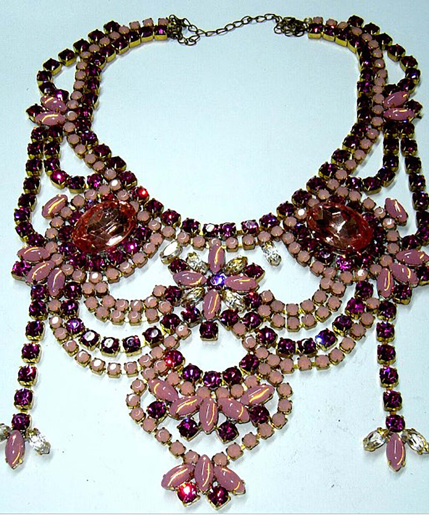 Bijoux MG Pale Pink and Hot Pink Czech Glass Statement Necklace