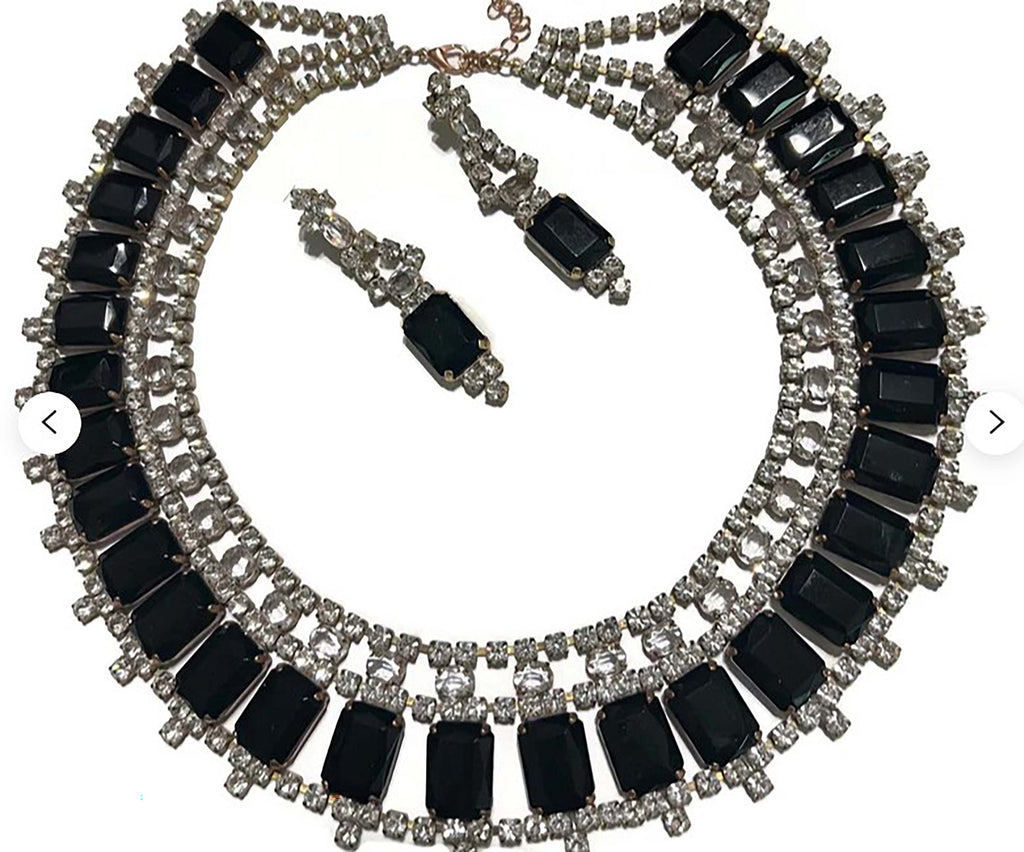 Husar D. Black Czech Glass Bib Style Collar Necklace, Statement Necklace