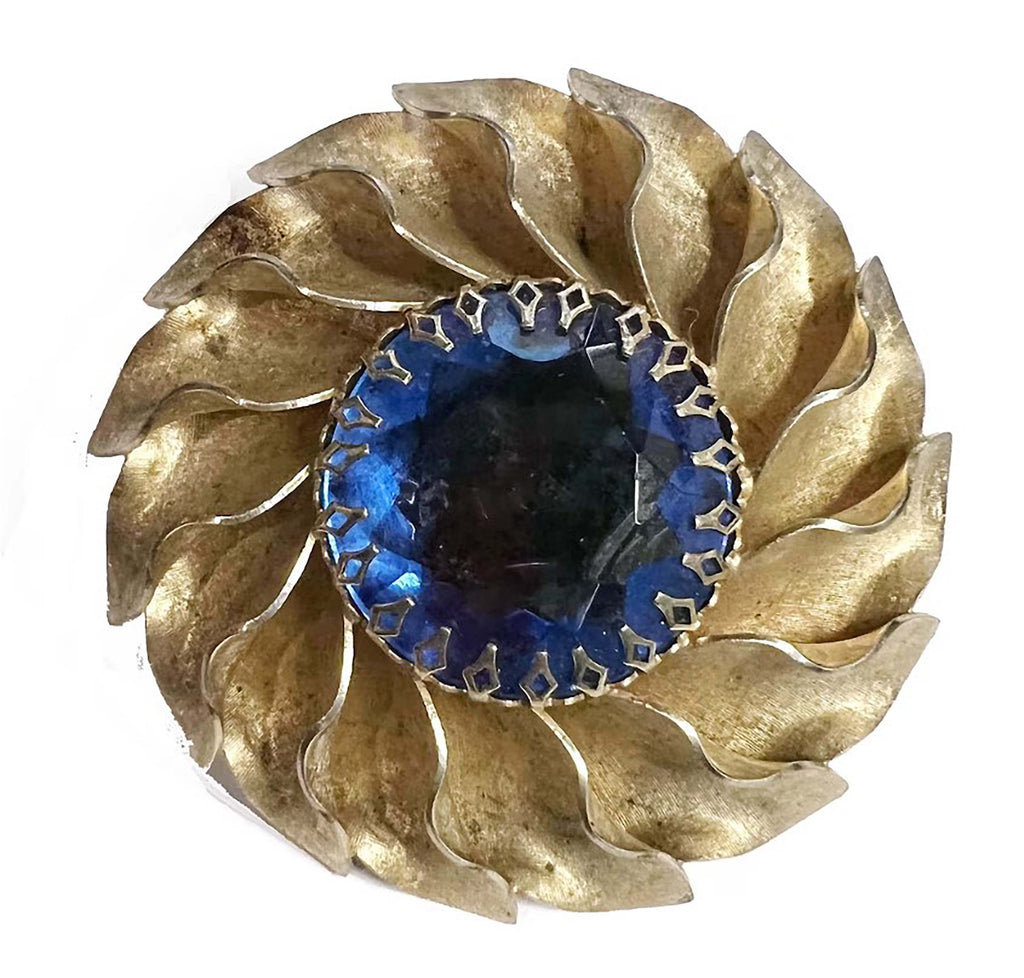 Vintage Gold Flower Purple Stone Brooch
