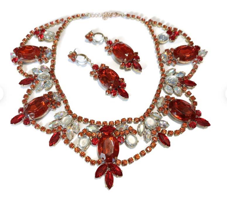 Czech Glass Red Statement Necklace and matching earrings