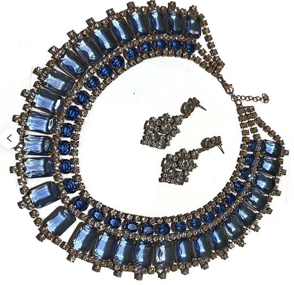 Husar D. Blue Czech Glass Bib Style Collar Necklace, Statement Necklace