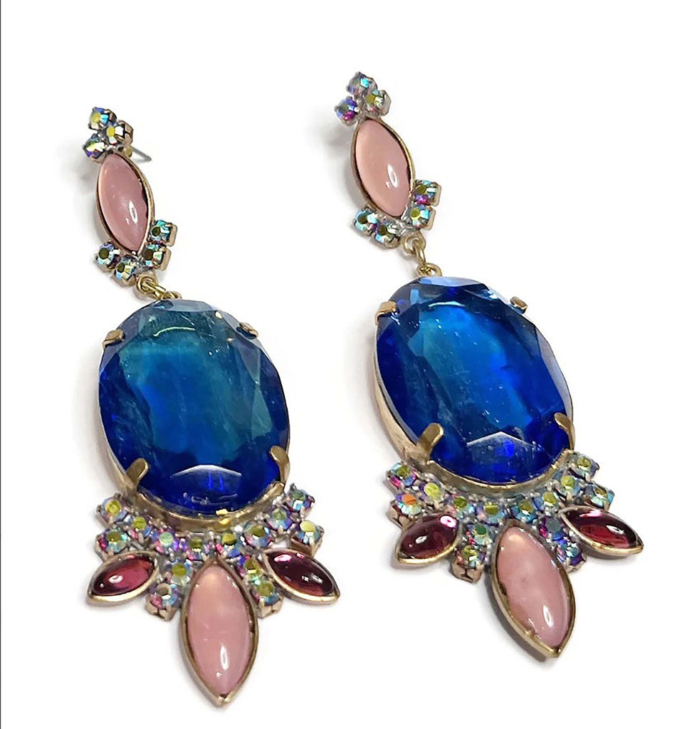 Czech Glass Husar D Blue and Pink Earrings