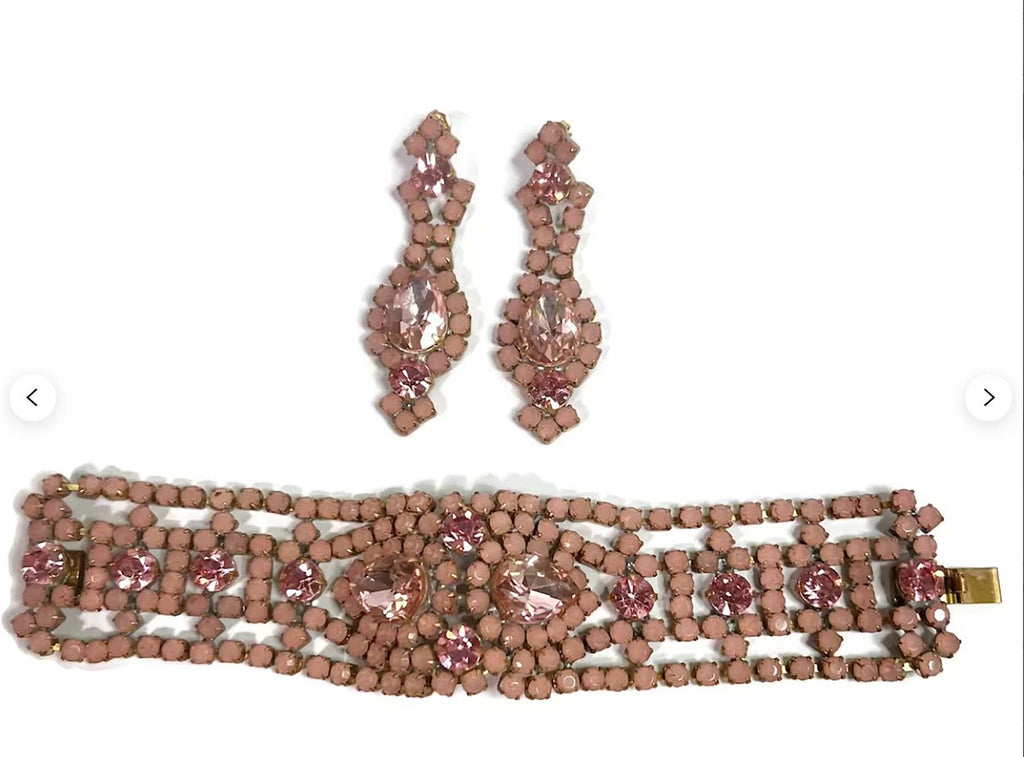Pink Czech Glass Bracelet and Earrings
