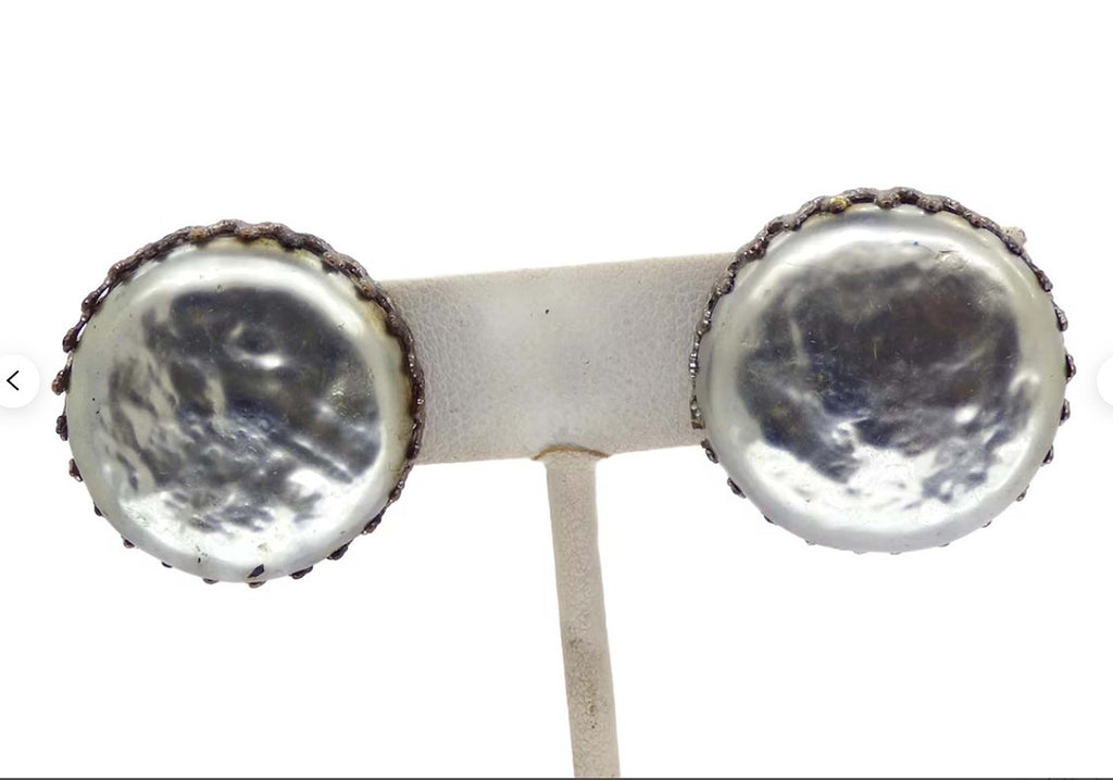Miriam Haskell Baroque Glass Pearl Clip Earrings