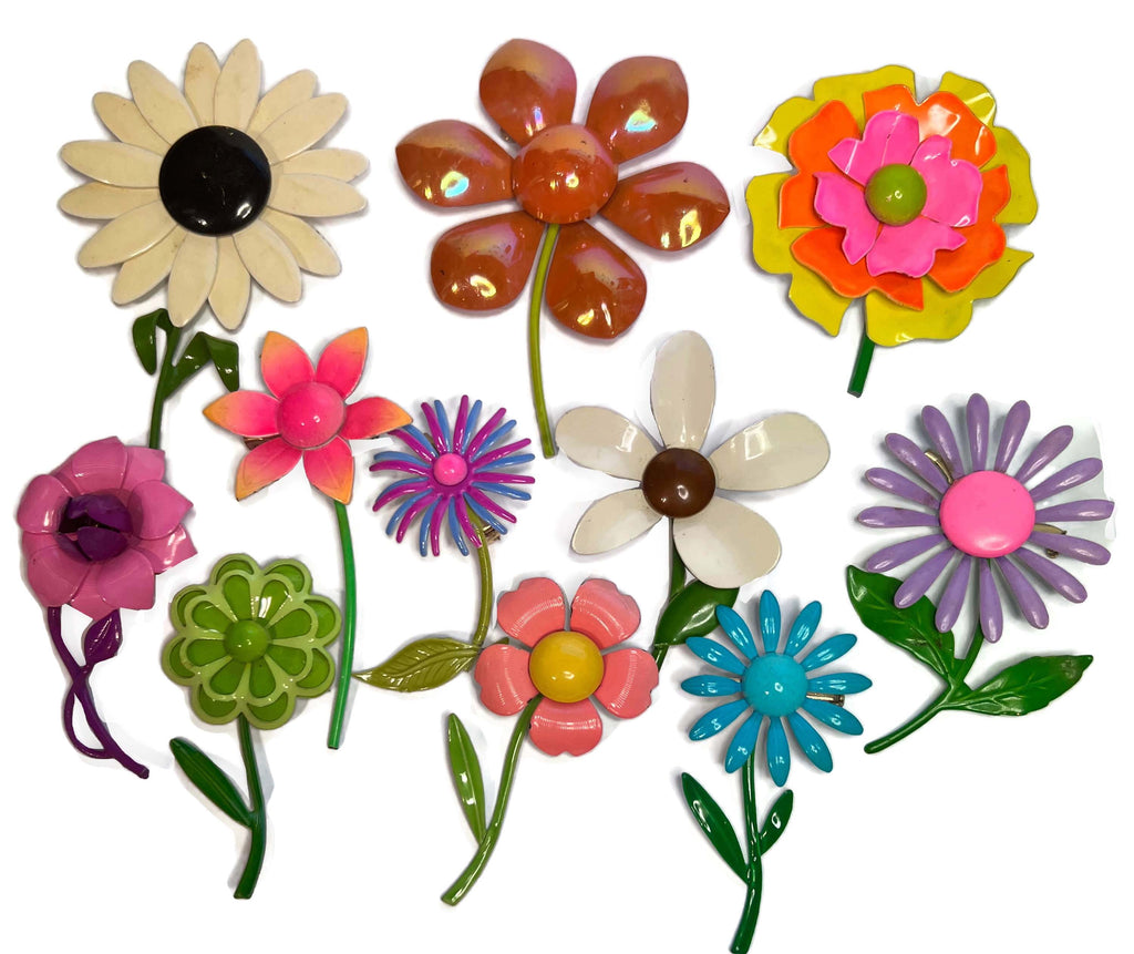 Vintage Enamel Flower Pins Retro Groovy Flower Lot