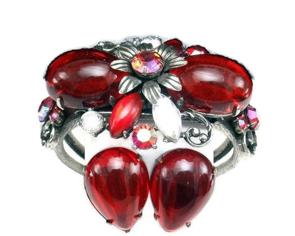 Vintage Selro Selini Chunky Ruby Red Cuff Bracelet and Earrings Set