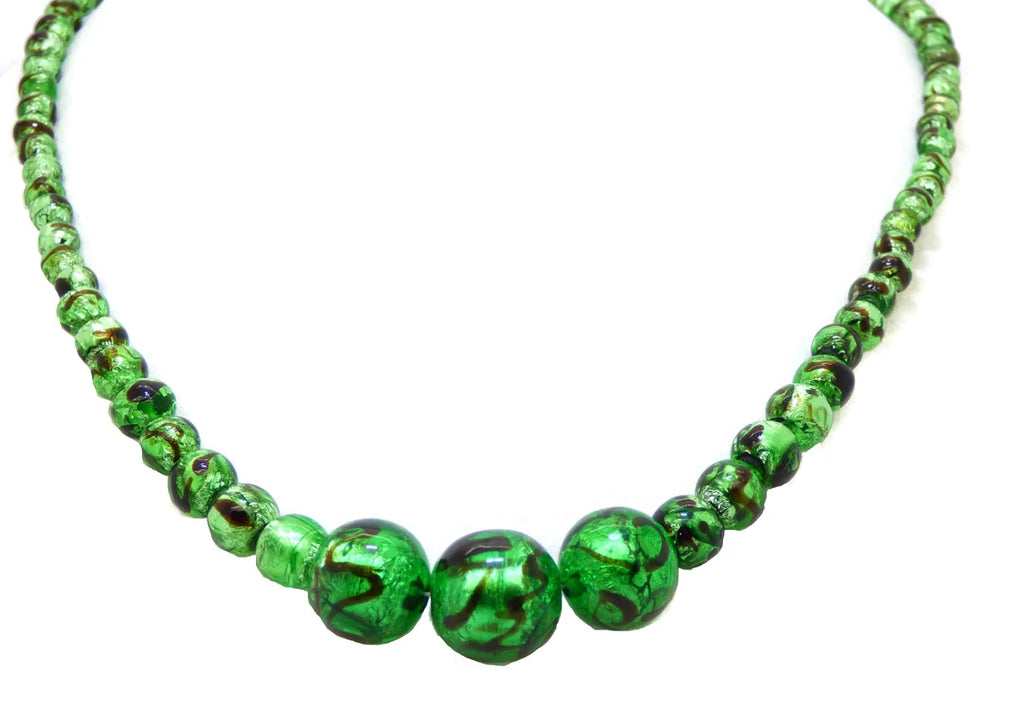 Vintage Green and Black Beaded Foil Necklace