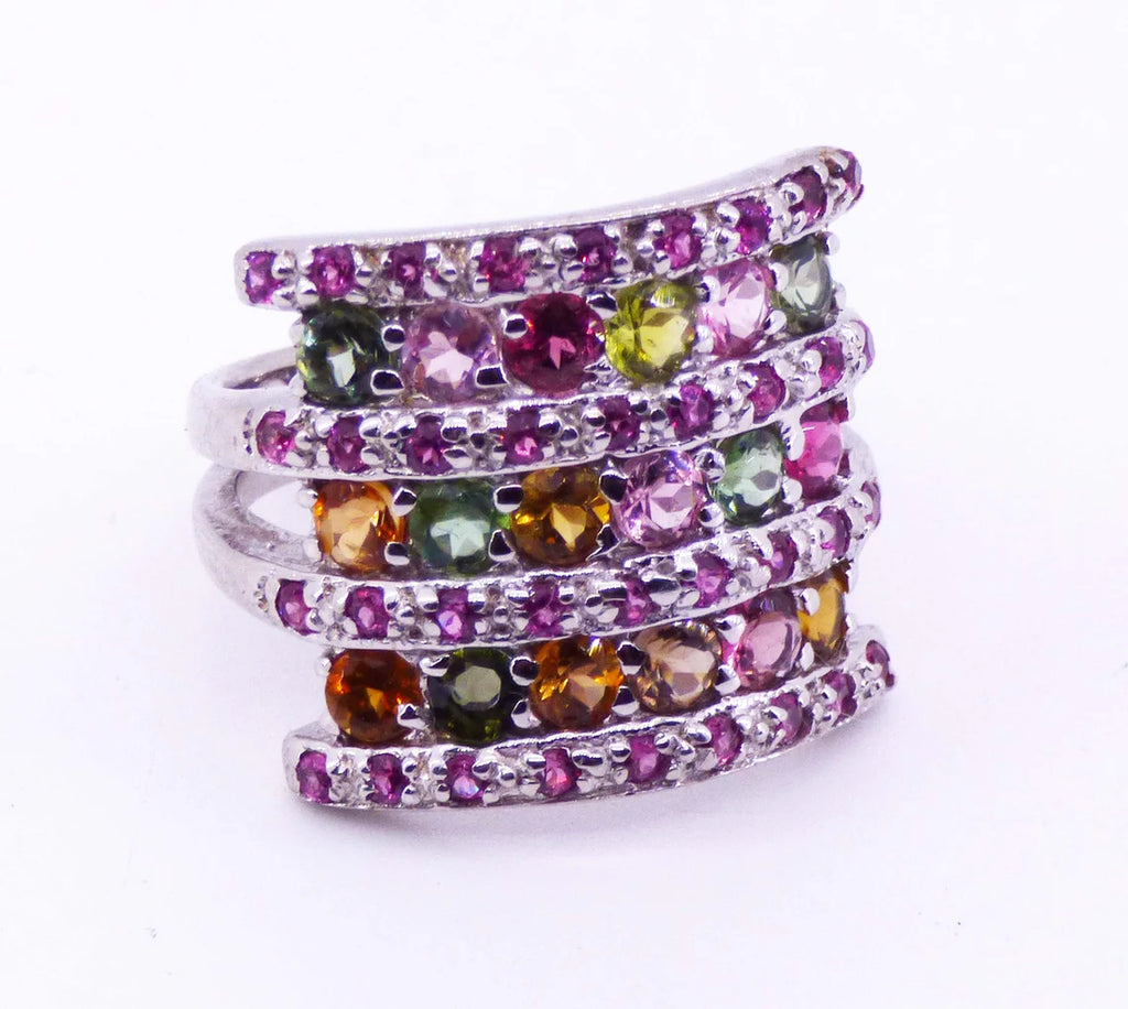 Round Tourmaline, Rhodolite Garnet Ring
