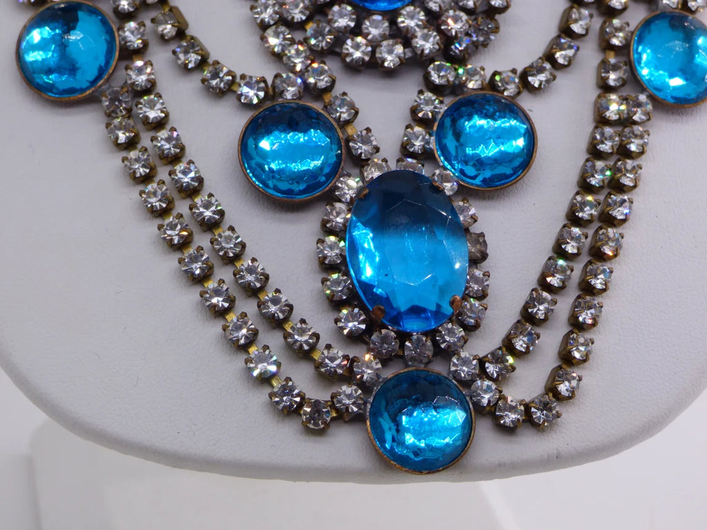 Bijoux MG Czech Glass Pink Rhinestone Statement Necklace and Earrings - Vintage Lane Jewelry