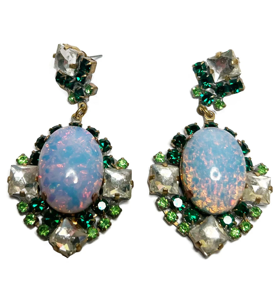 Czech Glass Husar D Opalescent Rhinestone Earrings