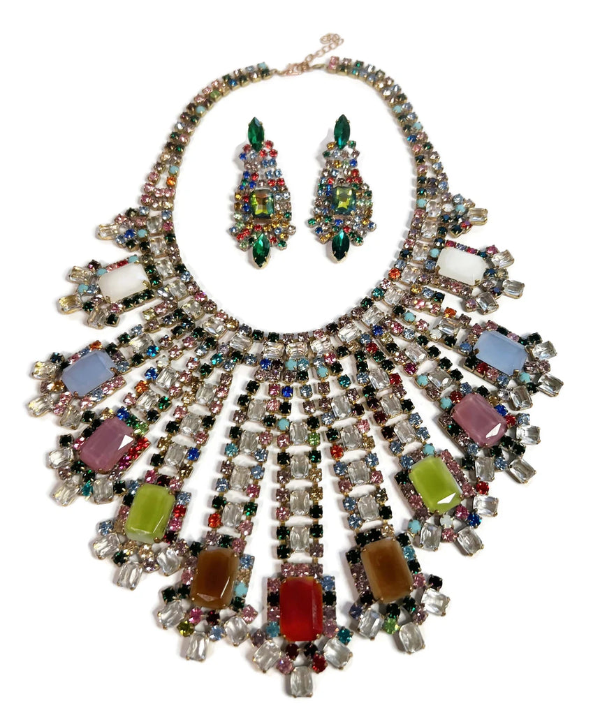 Czech Glass Colorful Statement Necklace and matching earrings