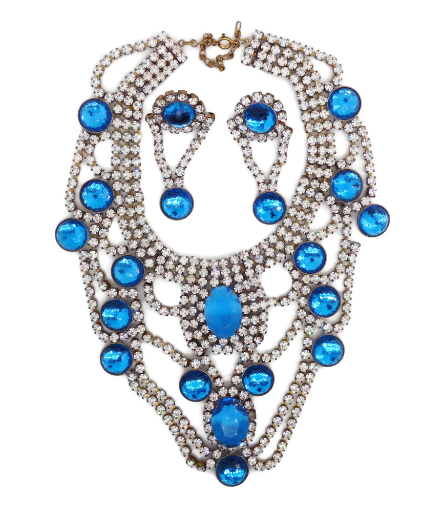 Bijoux MG Czech Glass Pink Rhinestone Statement Necklace and Earrings