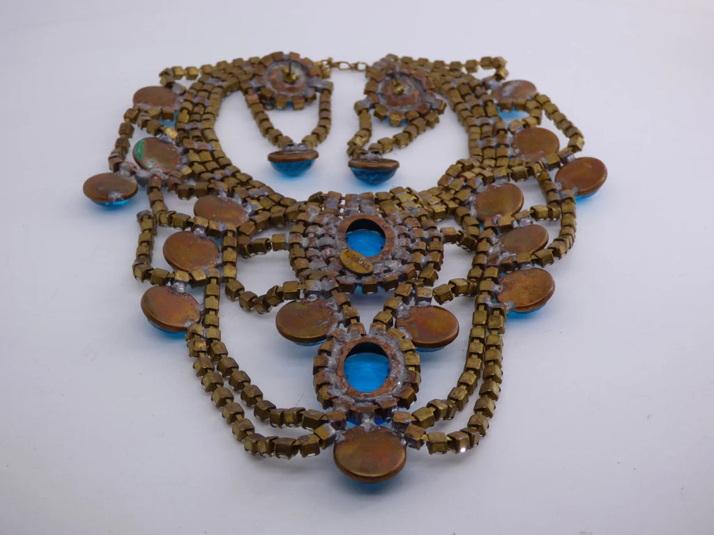 Bijoux MG Czech Glass Pink Rhinestone Statement Necklace and Earrings - Vintage Lane Jewelry
