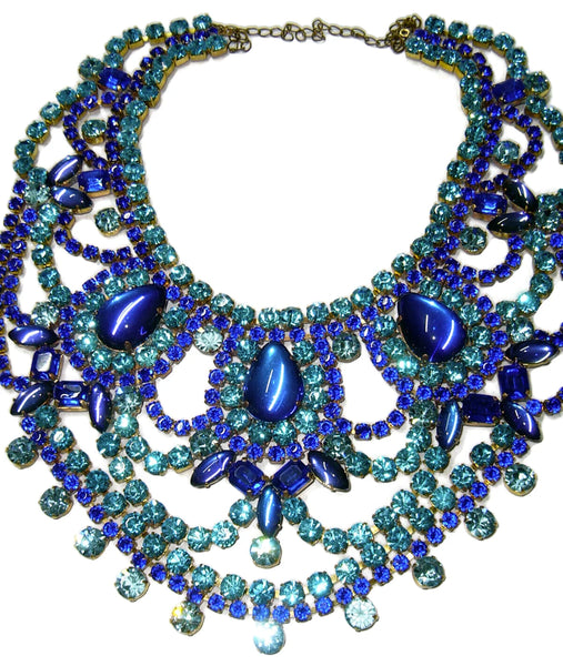 Awesome Vintage FERNELLAS Jools NYC Plastic Resin Glitter Necklace with 2024 Czech Glass Cabochons