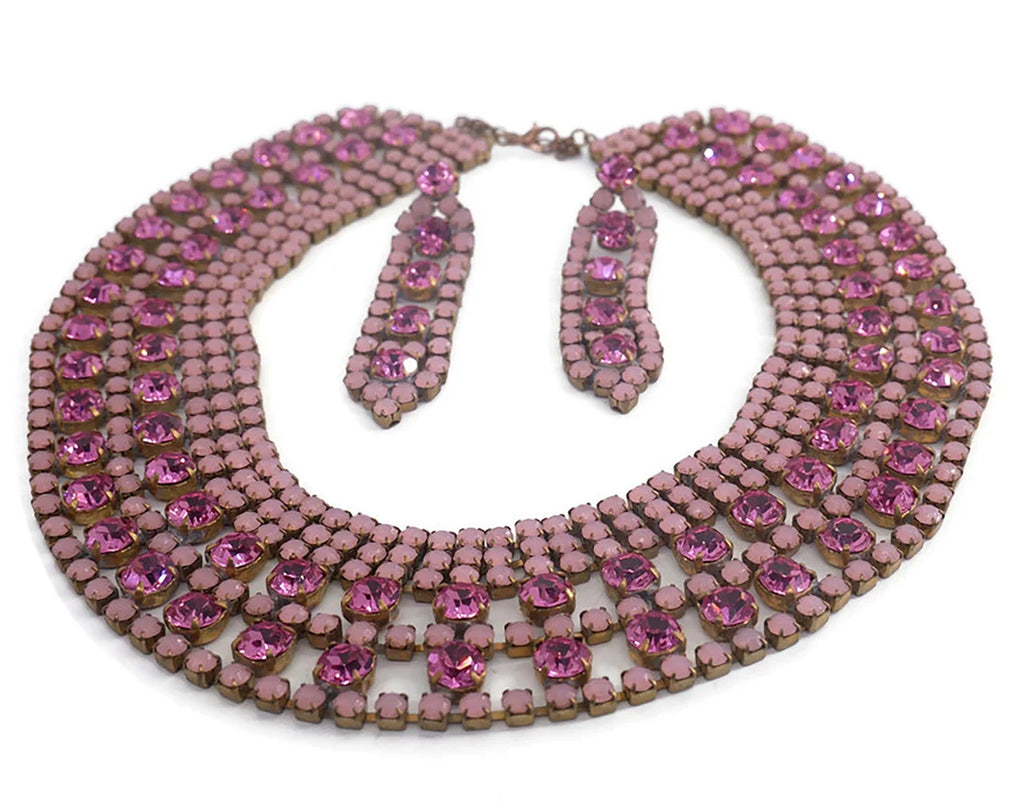 Husar D Rose Czech Glass Bib Necklace and Earrings