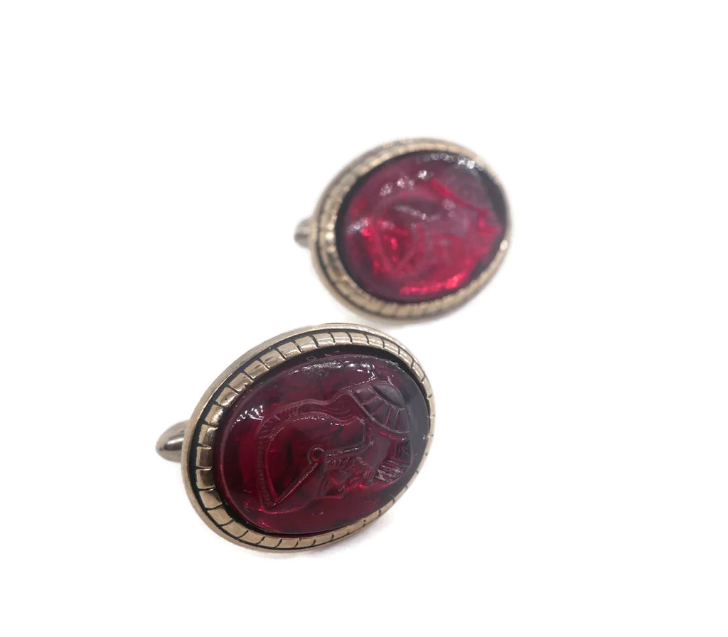 Vintage Red Glass Trojan Cuff Links