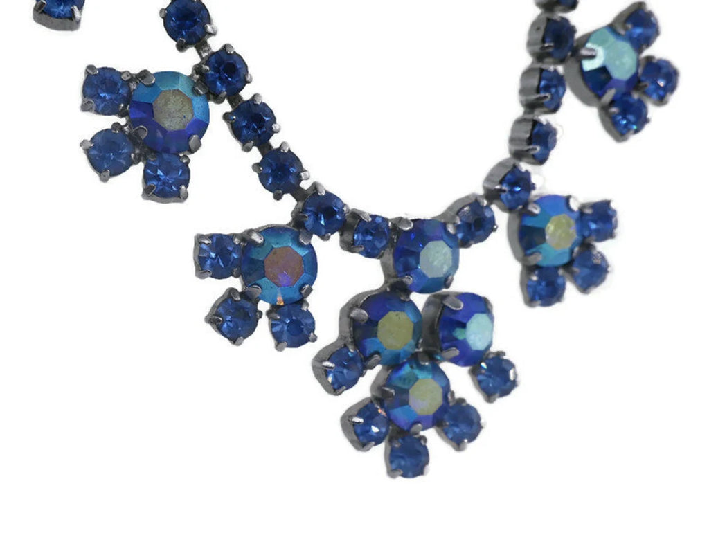 Vintage Bright Blue AB Rhinestone Necklace