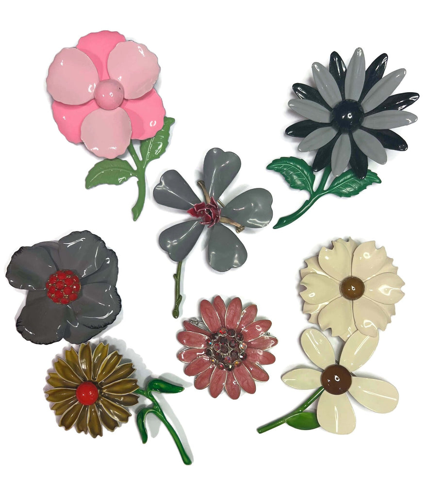 Vintage Enamel Flower Pins