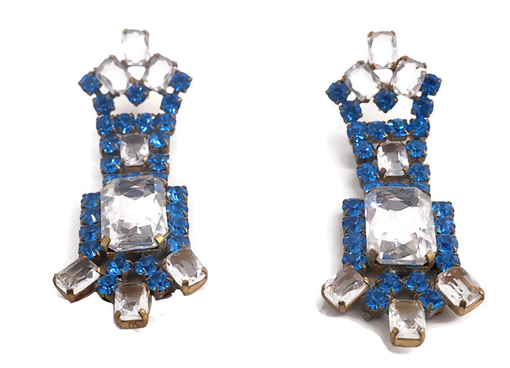 Czech Glass Husar D Blue Rhinestone Earrings