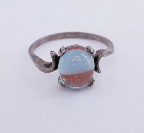 Antique Peking Glass Sterling Silver Ring