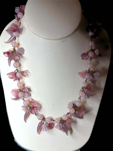 Vintage Miriam Haskell Pink Art Glass Necklace and Bracelet
