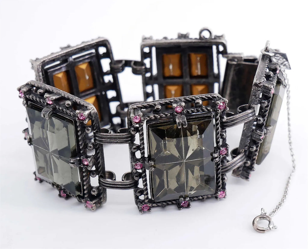 Sarah Coventry Midnight Magic Art Glass Panel Bracelet