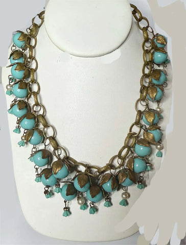 Vintage Miriam Haskell Pink Art Glass Necklace and Bracelet