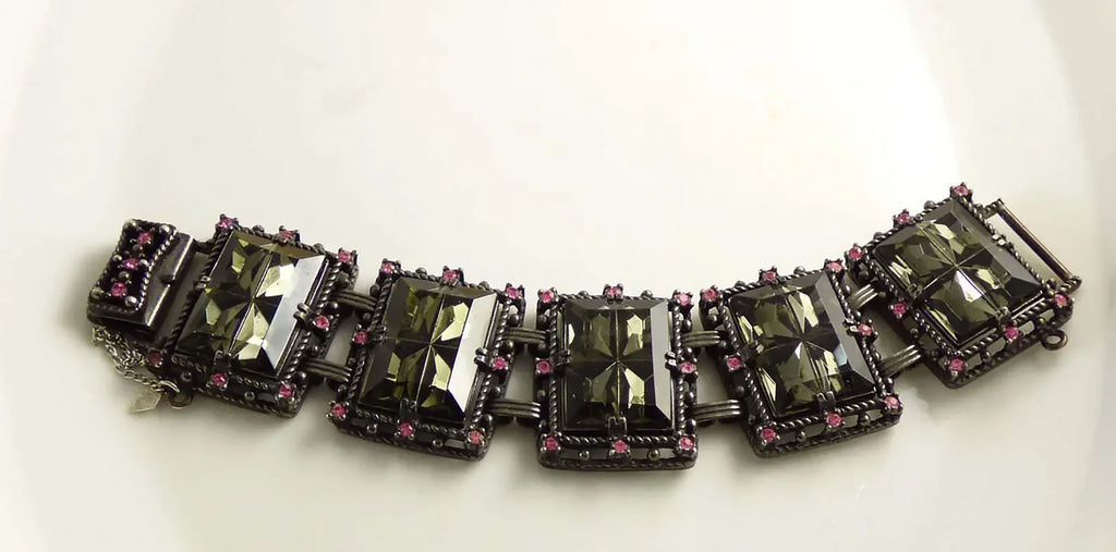 Sarah Coventry Midnight Magic Art Glass Panel Bracelet