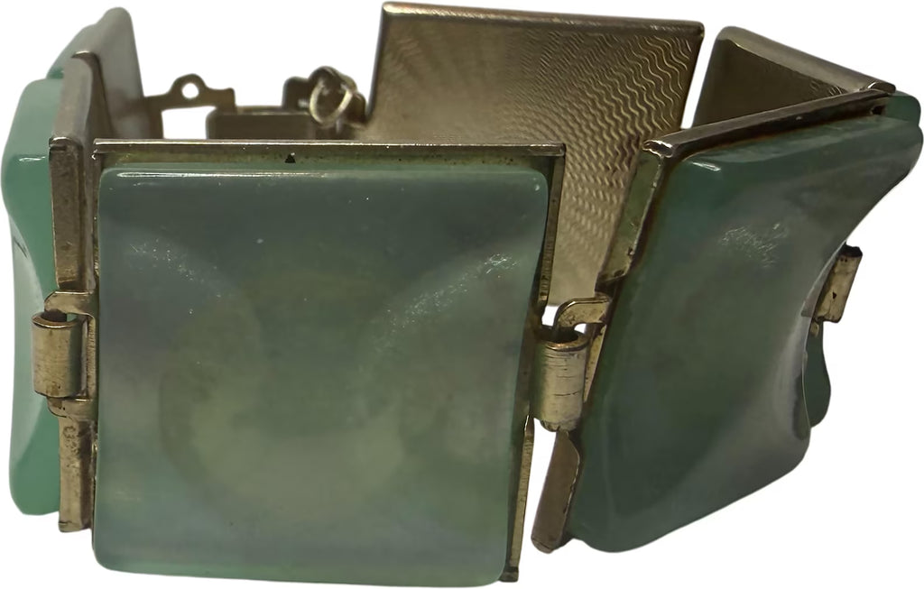 Vintage Teal Glass Bracelet and Earrings - Vintage Lane Jewelry