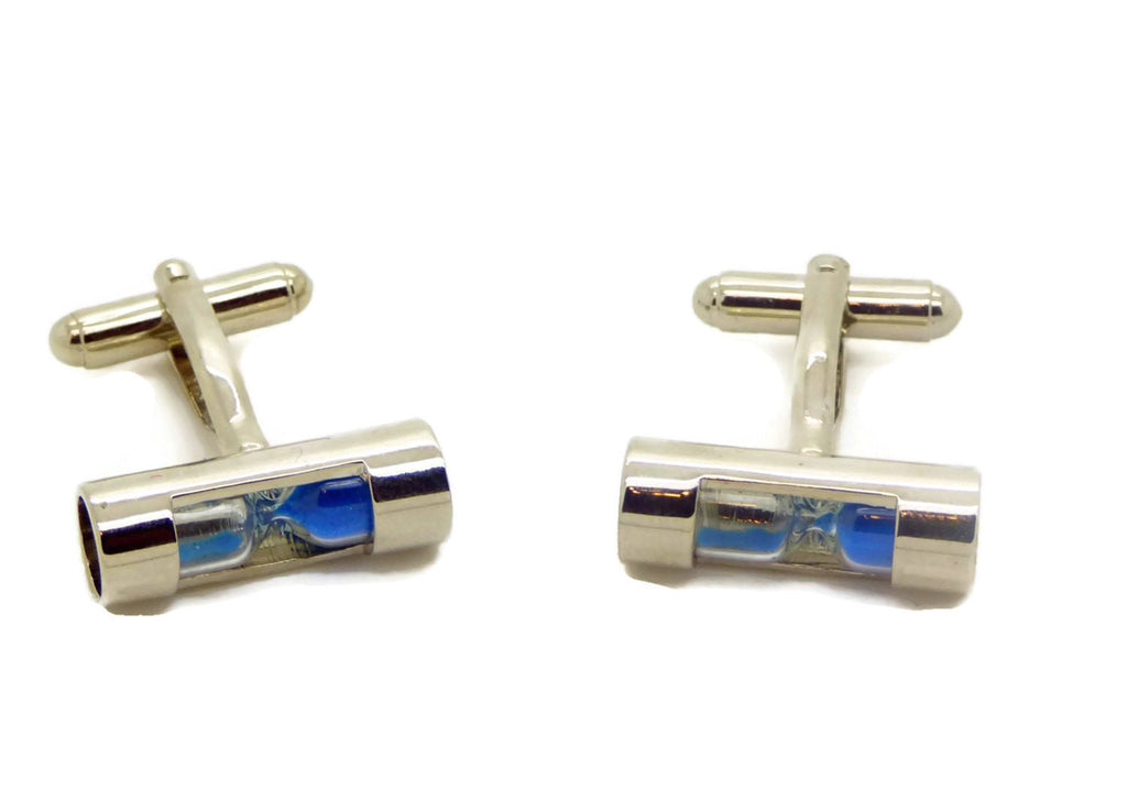 Hourglass Blue Sand Silver Tone Cufflinks