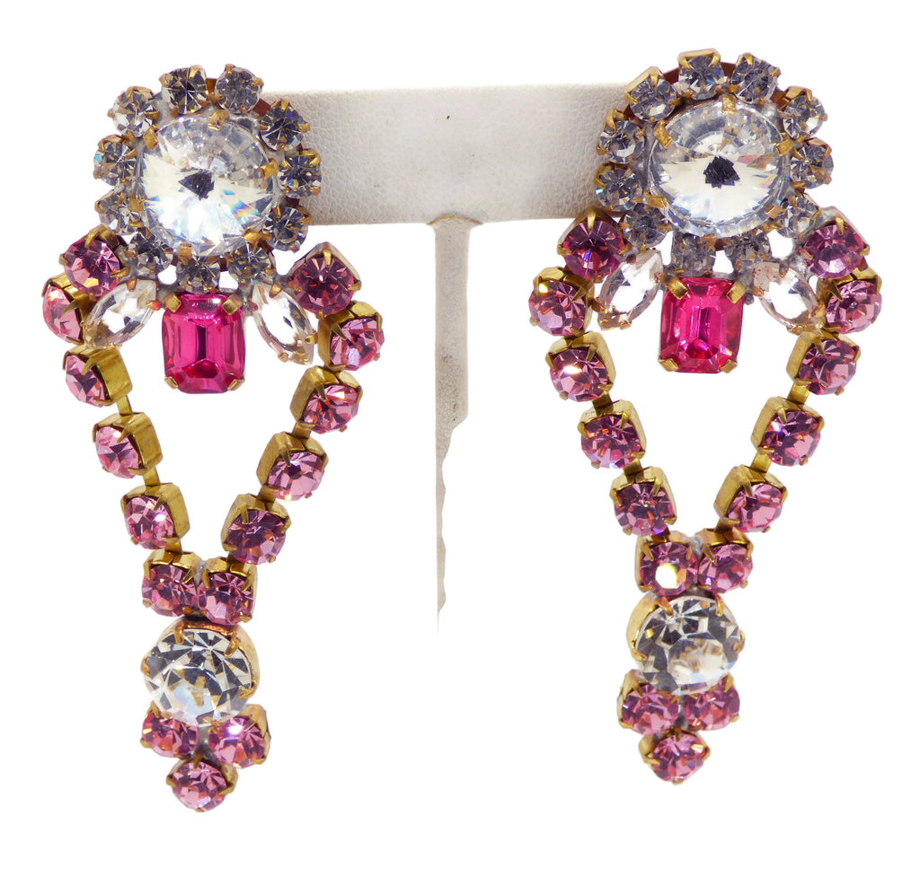 Pink Rhinestone Czech Glass Bijoux MG Necklace and Earrings - Vintage Lane Jewelry