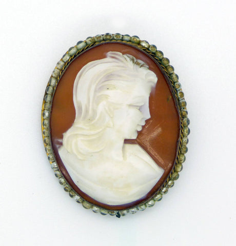 Art Deco Shell Cameo Sterling Brooch Necklace