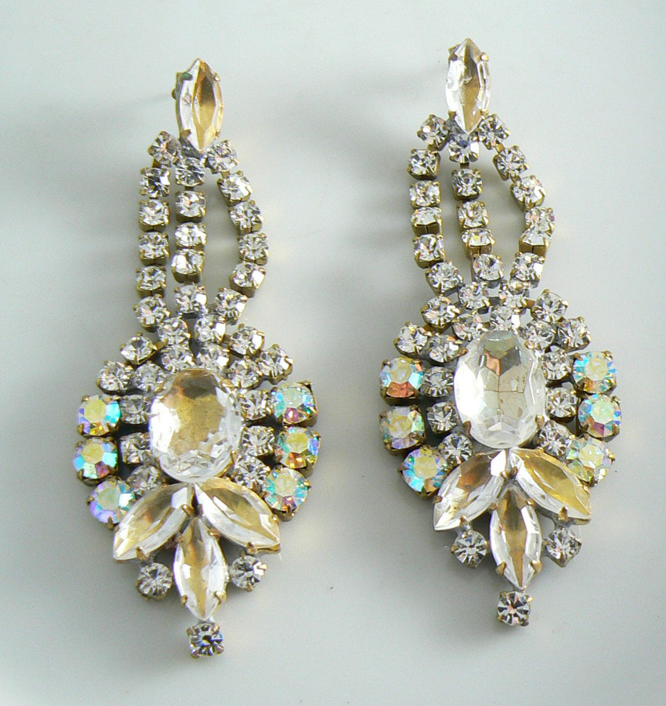 Czech Glass Pierced Style Clear Rhinestone Earrings