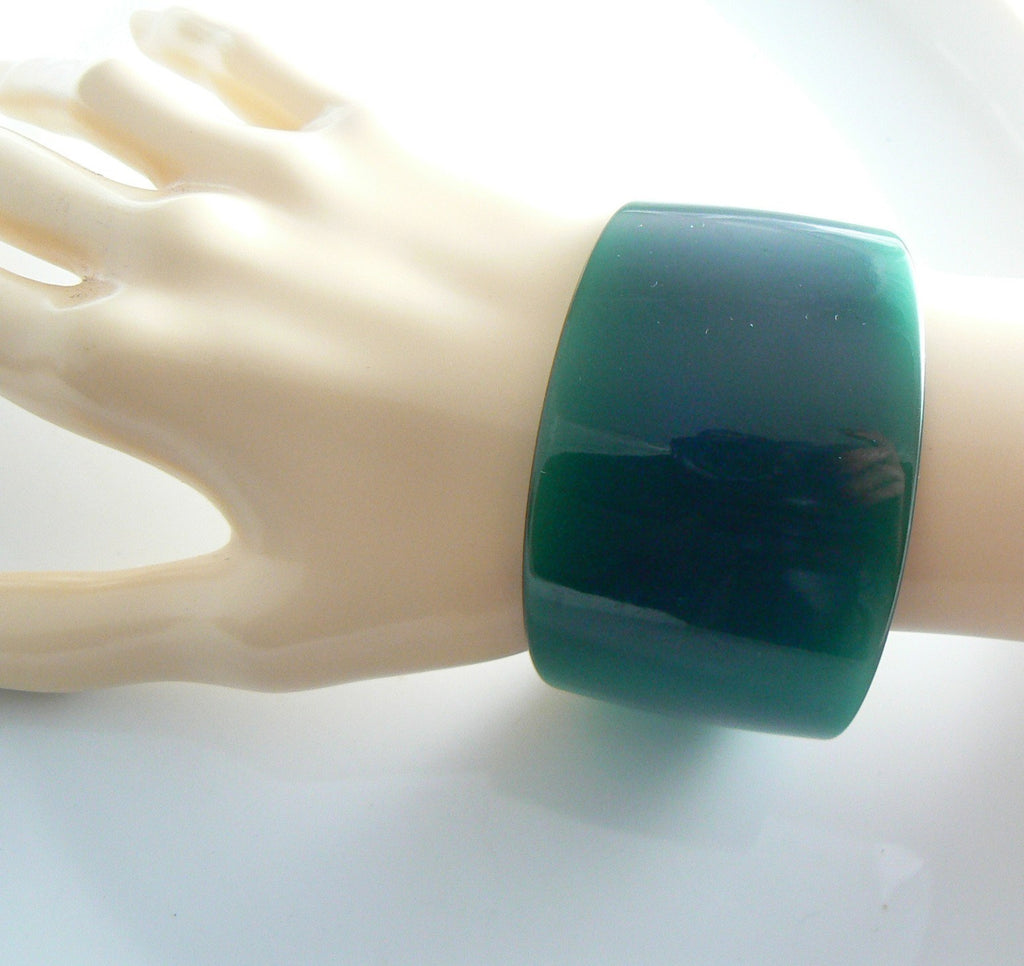 Vintage Extra Wide Bakelite Bangle Bracelet Translucent Turquoise Blue