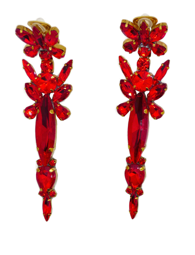Huge Bright Red Czech Glass Earrings