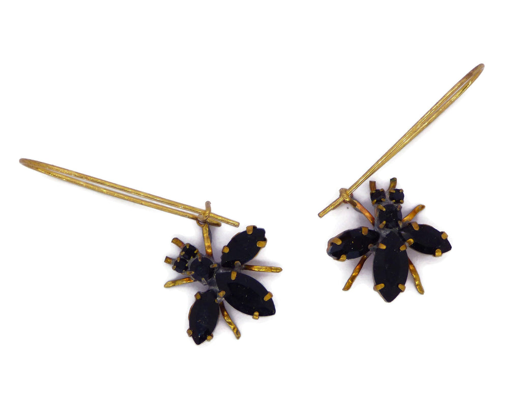 Czech Glass Rhinestone Black Fly Earrings