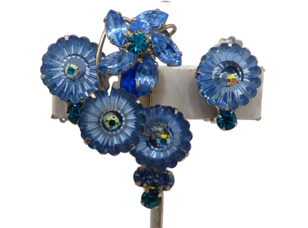 Vintage Juliana Baby Blue Margarita Rhinestone Flower Demi Parure