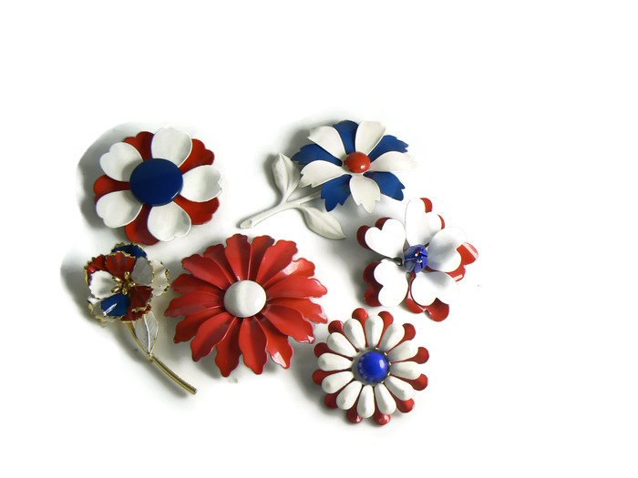 Red, white and blue Enamel Flower Pin Lot 2, patriotic