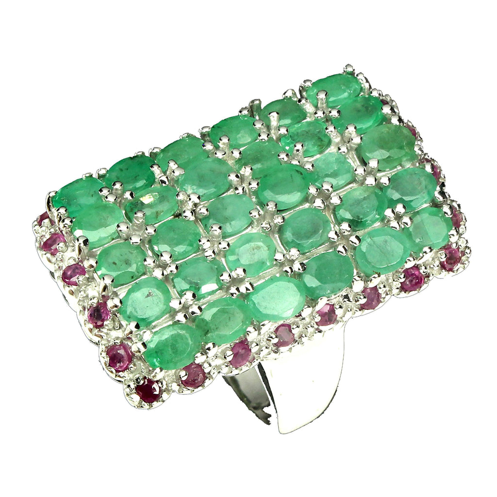 Genuine Emerald Ruby Gemstone Sterling Silver Ring