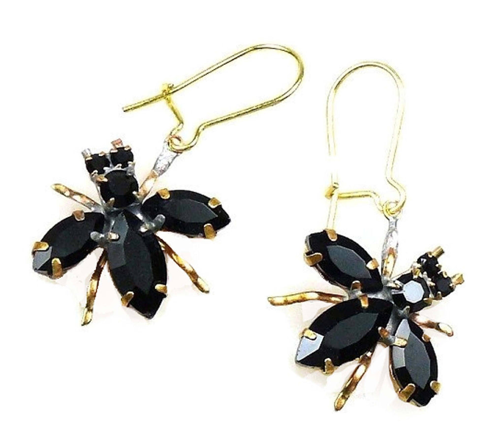 Czech Glass Black Fly Earrings