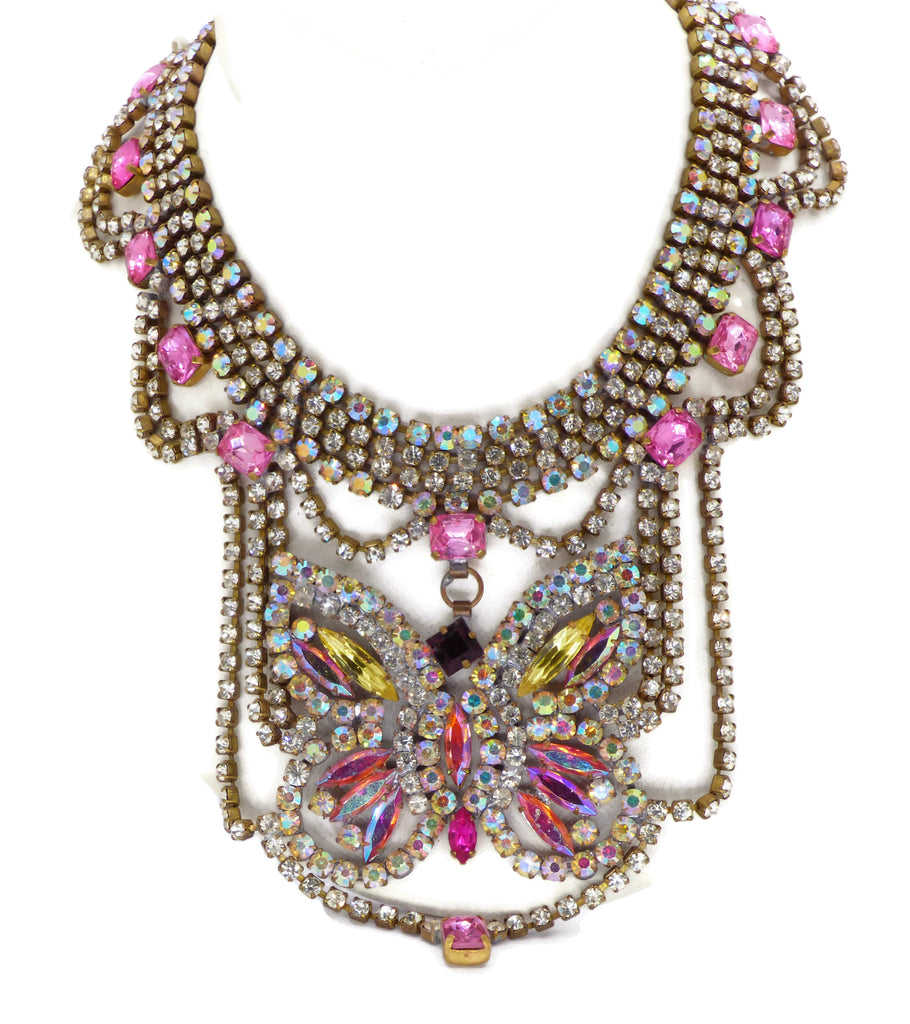 Bijoux MG Pink and AB Rhinestone Butterfly Necklace Earring Set