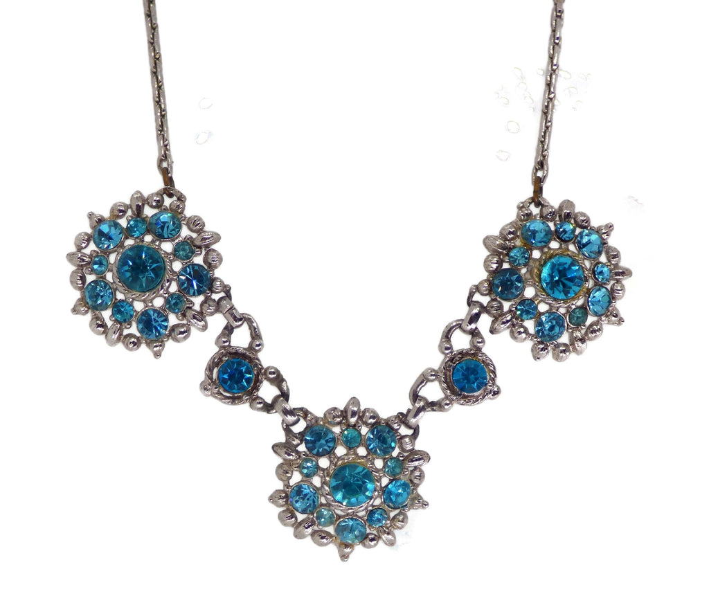 Vintage Aqua Blue Rhinestone Choker Necklace