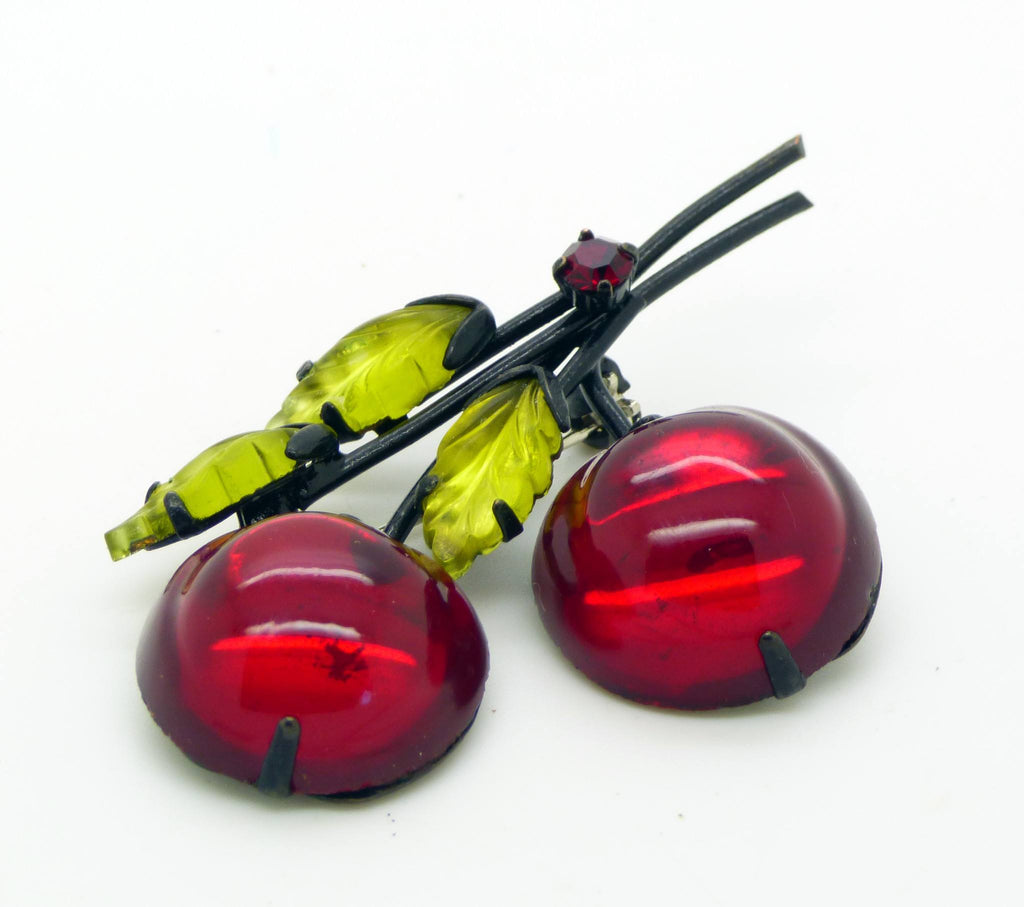 Double Cherry Fruit Figural Austria Pin.Signed Austria - Vintage Lane Jewelry
