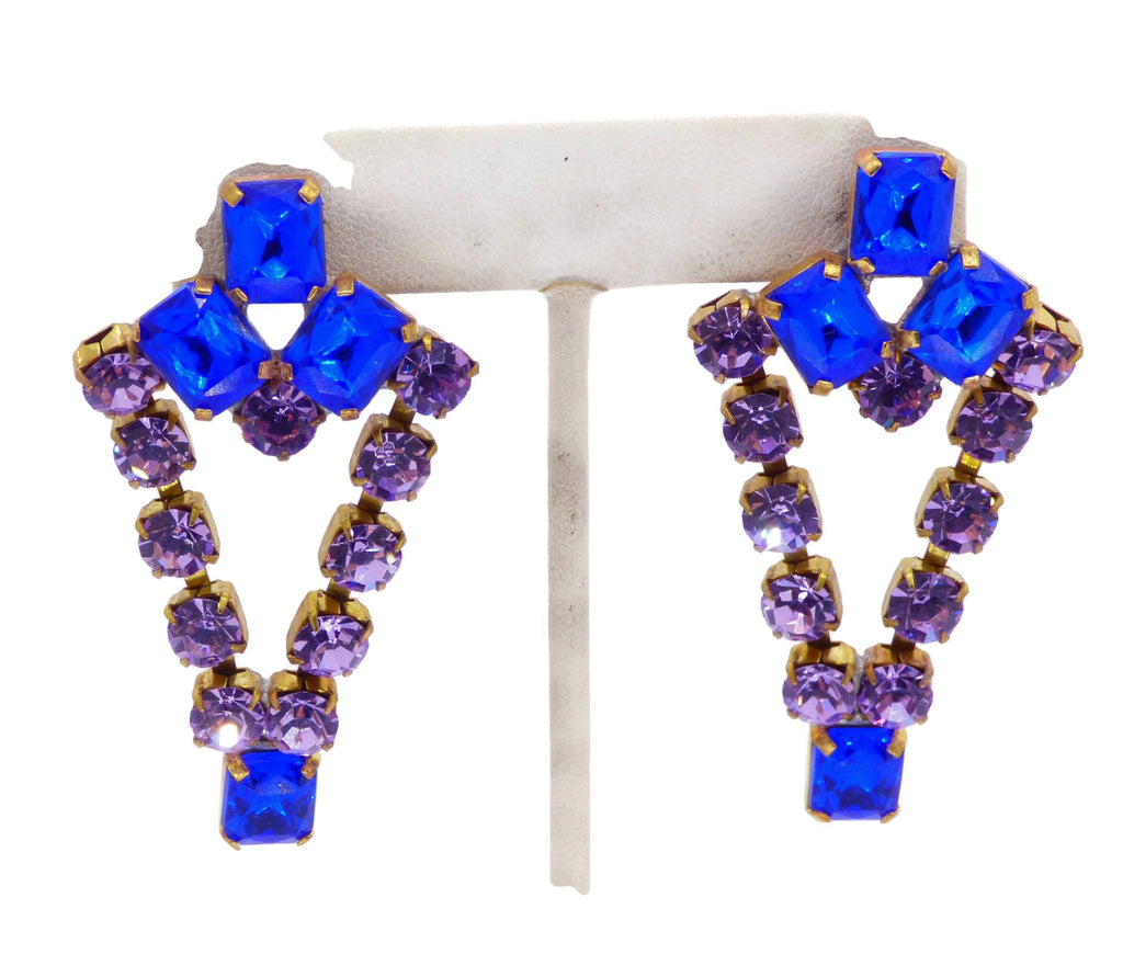 Bijoux MG Blue and Purple Czech Glass Necklace Earring Set - Vintage Lane Jewelry