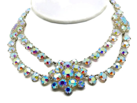 Vintage Baroque Pale Blue Glass Pearl AB Crystal Drop Pendant Necklace