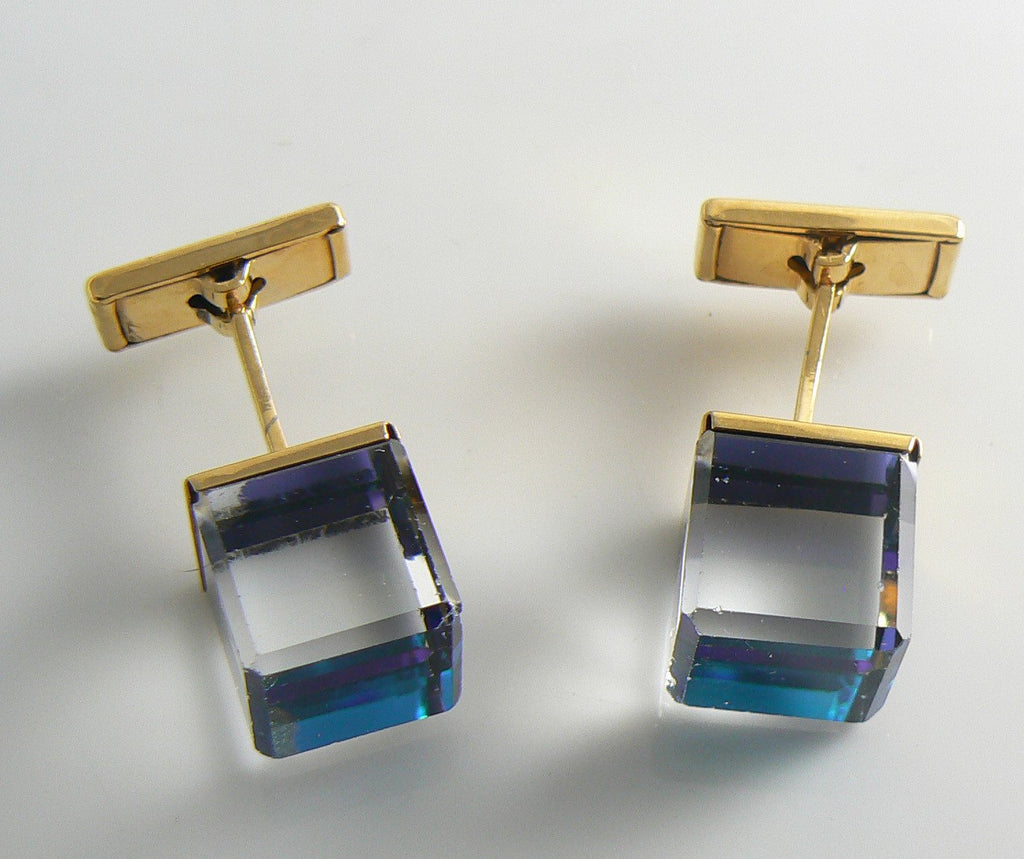 CRYSTAL CUBE 1960's Modernist Cubist Vintage Cufflinks - Vintage Lane Jewelry