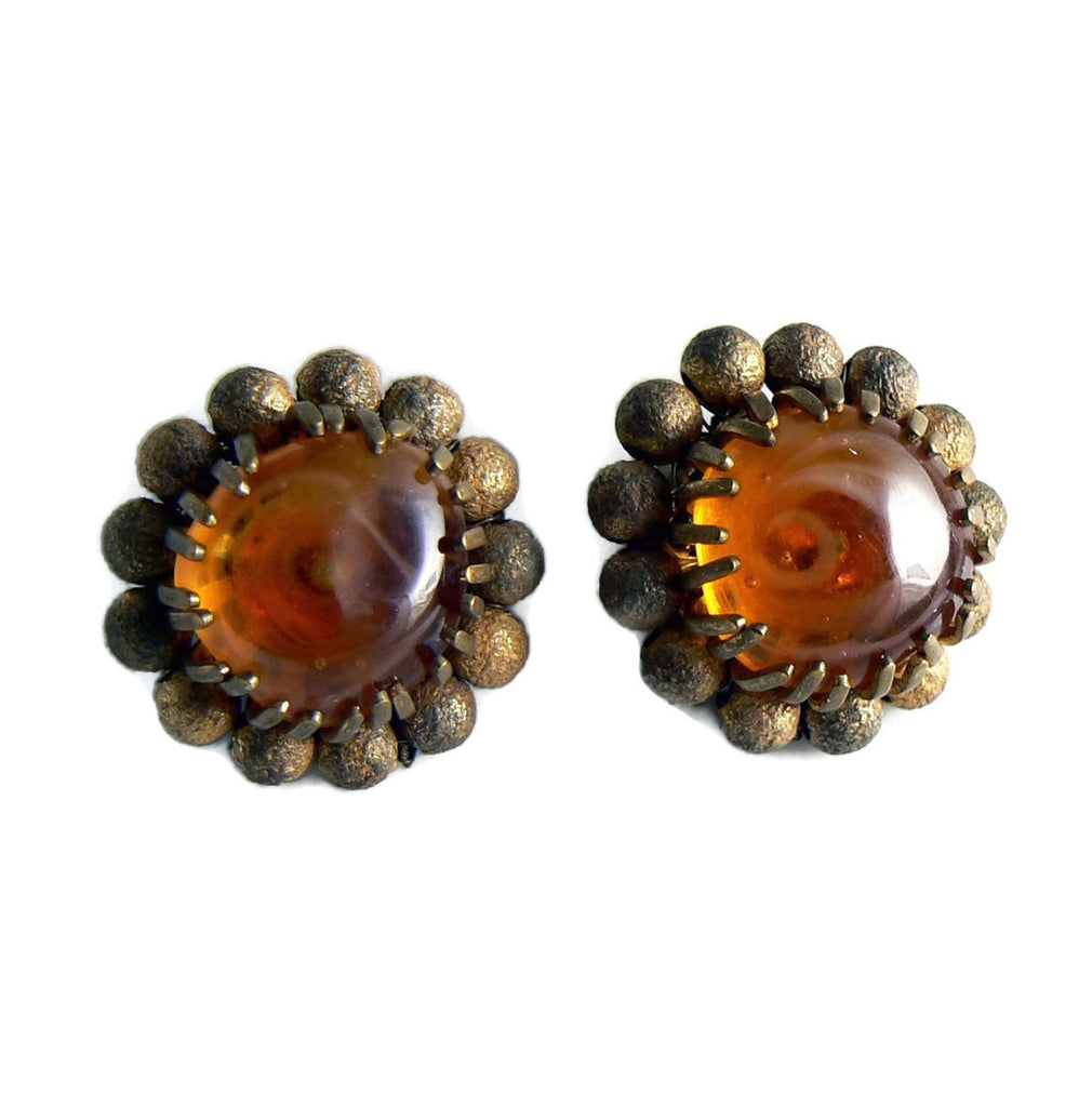 Vintage Miriam Haskell Amber Glass Earrings