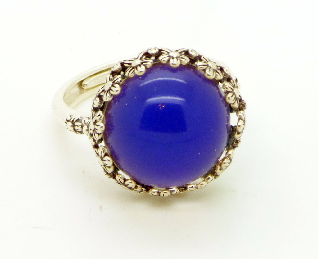 Round Mood Ring Sterling Silver Floral Filigree Setting, Adjustable.