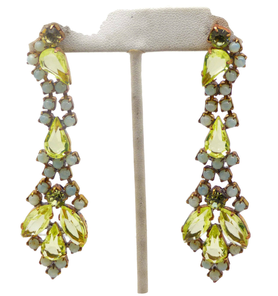 Vaseline Uranium Czech Glass Pierced Style Dangling Earrings